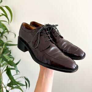 MARE Patent Leather Lace Up Almond-Toe Oxford Loafer Shoes Brown 38.5